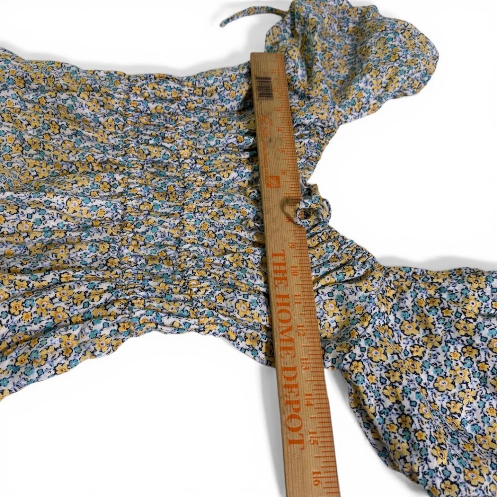 Faithfull The Brand Terina Midi Dress Sabinosa Floral Blue Smocked Size 6 - Picture 7 of 11